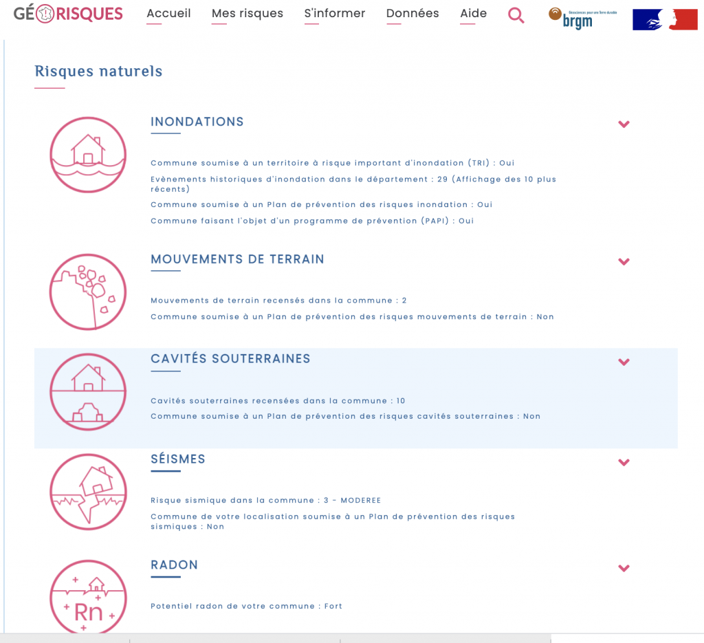 Présentation risques naturels site géorisques